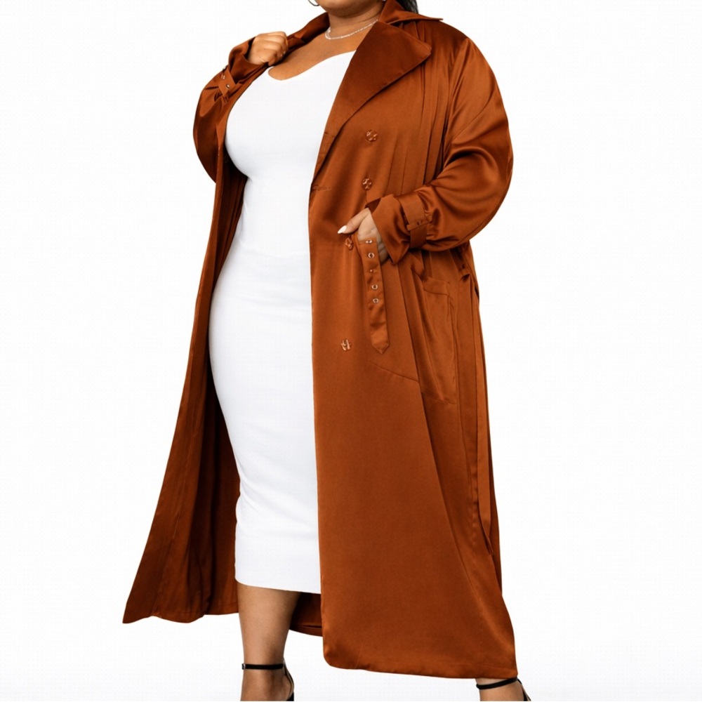 NWT Rebdolls Rust Satin Plus Size Trench Coat | 1X